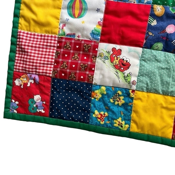 VINTAGE Handmade Sesame Street Patchwork Baby Blanket Quilt - Picture 4 of 8